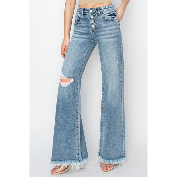 RISEN Denim - RISEN Mid Rise Button Fly Wide Leg Jeans